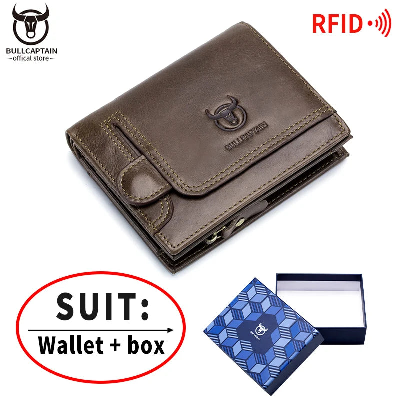 BULLCAPTAIN 100% Genuine Leather Men's RFID Blocking Bifold Wallet