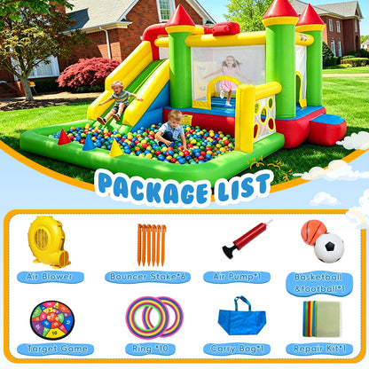 Inflatable Bouncy Castle Bounce House with Slide & Ball Pit Combo