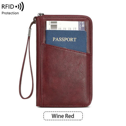 RFID Blocking Family Travel Passport Wallet – Zippered Multi-Card Organizer Wristlet