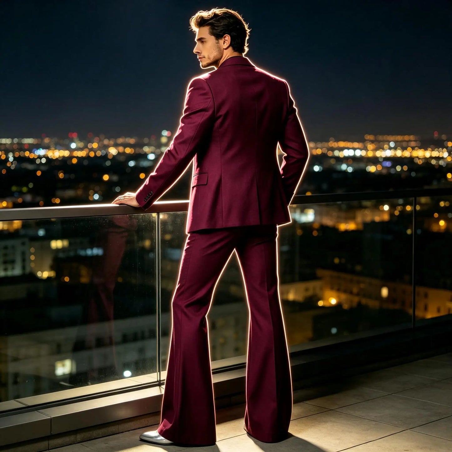 Men's Slim Fit Notched Lapel Blazer & Flared Pants 2-Piece Formal Suit Set