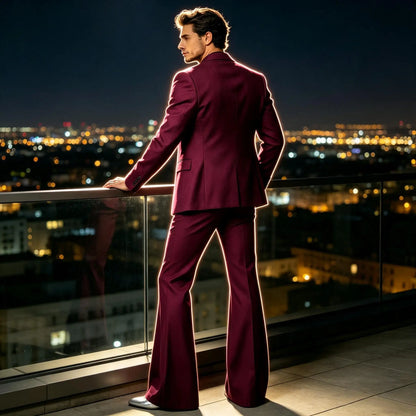 Men's Slim Fit Notched Lapel Blazer & Flared Pants 2-Piece Formal Suit Set