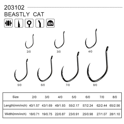 OBSESSION 10pcs High Carbon Steel Barbed Catfish Hooks 2/0-8/0