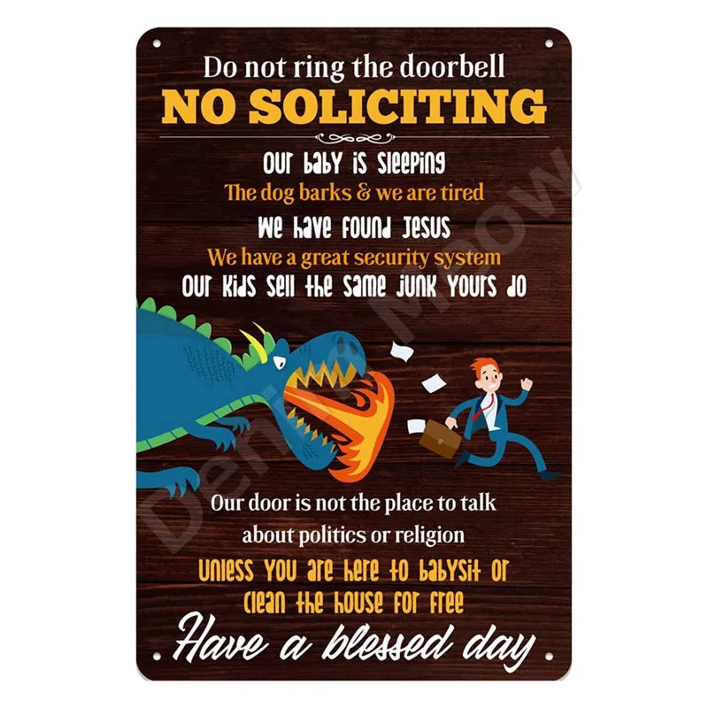 Funny No Soliciting Vintage Metal Tin Sign