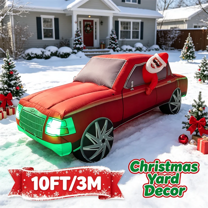 10FT Christmas Inflatable Red Car with Santa - Outdoor Yard Decor