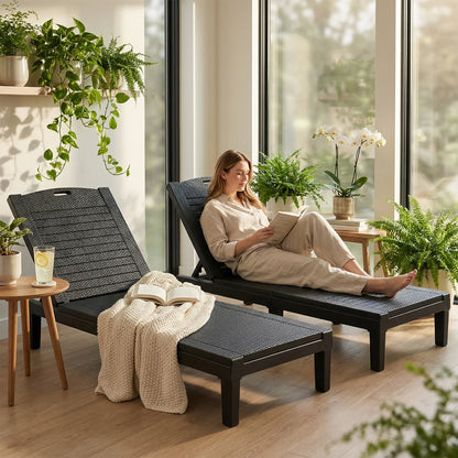 2PCS 5 Position Adjustable Pool Reclining Chair
