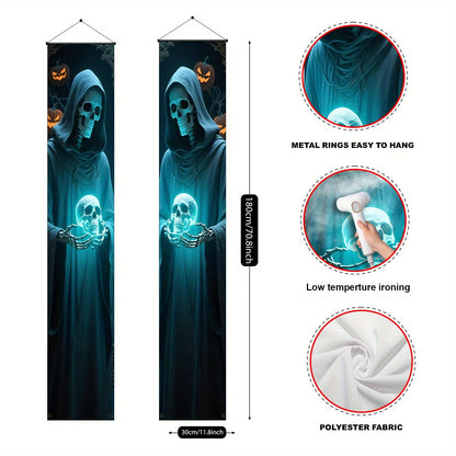 Halloween Skull Porch Banners - Outdoor Hanging Door Decor (2-Pack)