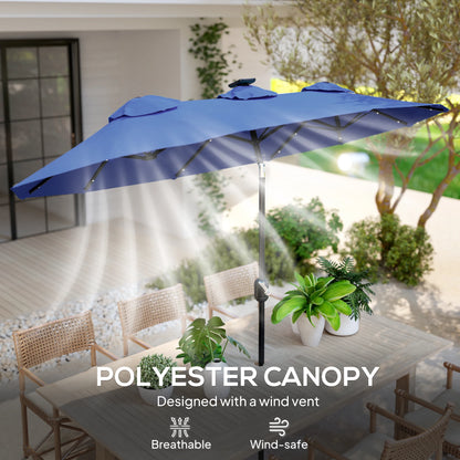 Outsunny 9.7' Double-Sided Solar LED Patio Umbrella – Navy Blue