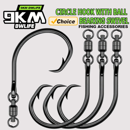 9KM Circle Hook with Ball Bearing Swivel 5pcs