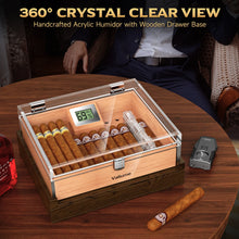 Desktop Humidor Box with Cigar Accessory Drawer Humidifier & Digital Hygrometer