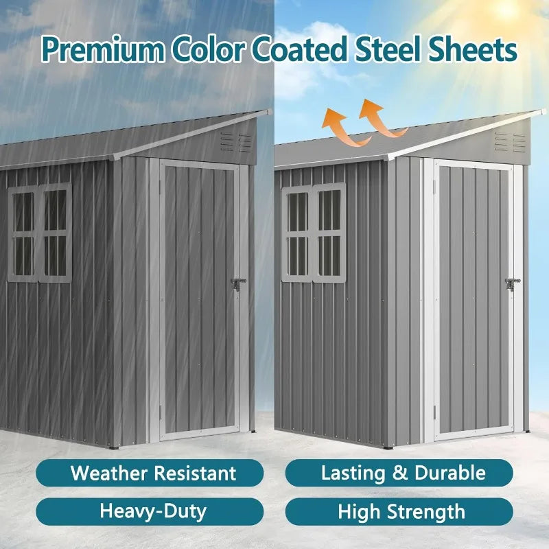 4x10Ft Outdoor Metal Shed with Left/Right Door and 2 Windows