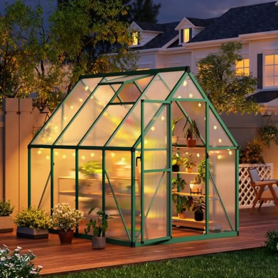 6x7FT Outdoor Greenhouse with Roof Vent - Heavy Duty Lockable Door