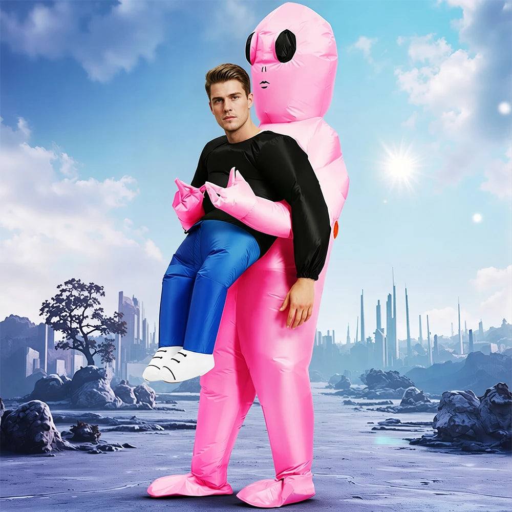 Fancy Funny Mascot Astronaut ET Inflatable Alien Costume Suit - Adult Blow-Up Outfit for Halloween, Purim & Cosplay