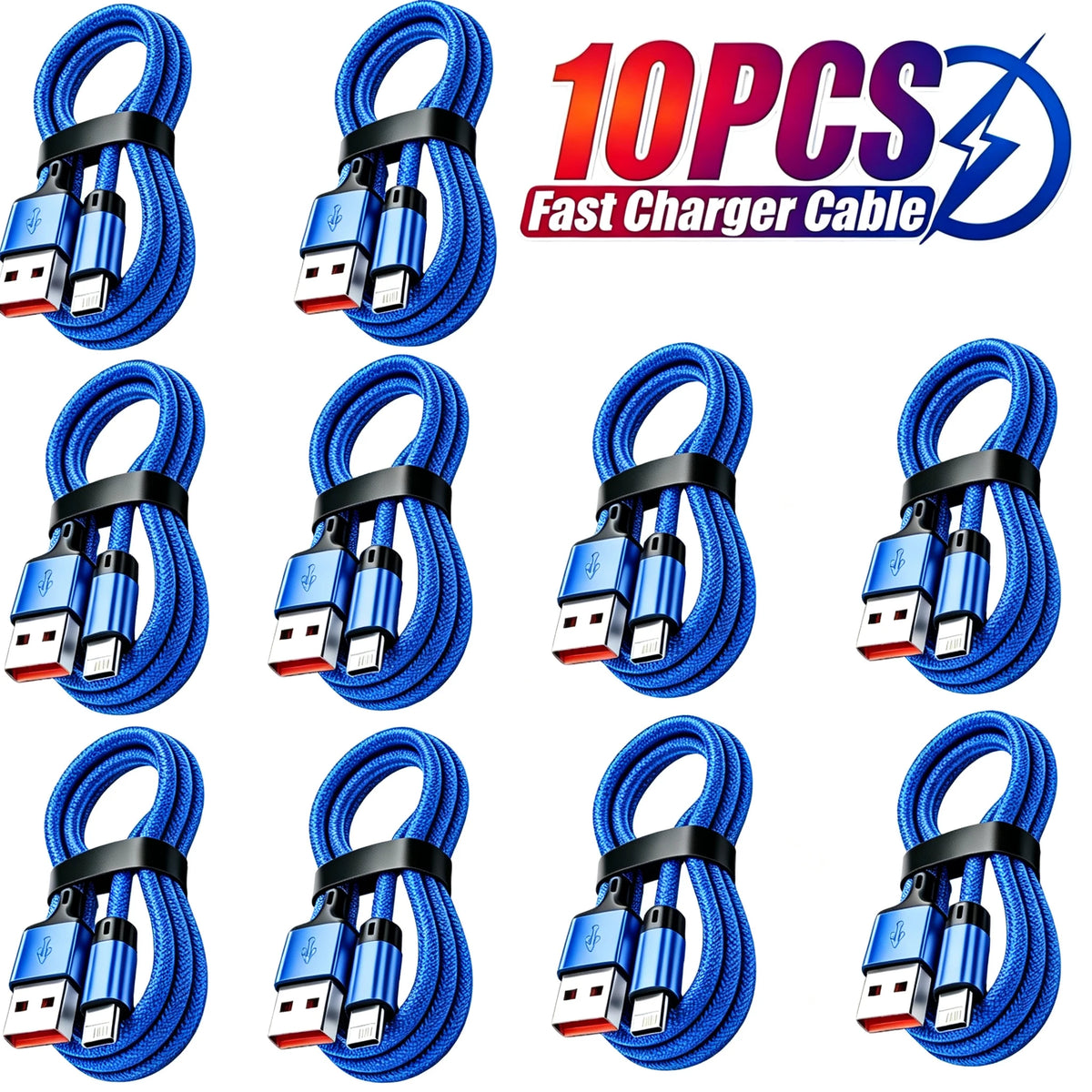 10-Pack Nylon Braided Fast Charging Cable for iPhone 14 13 12 11 Pro Max Mini XS XR X 8 7 6
