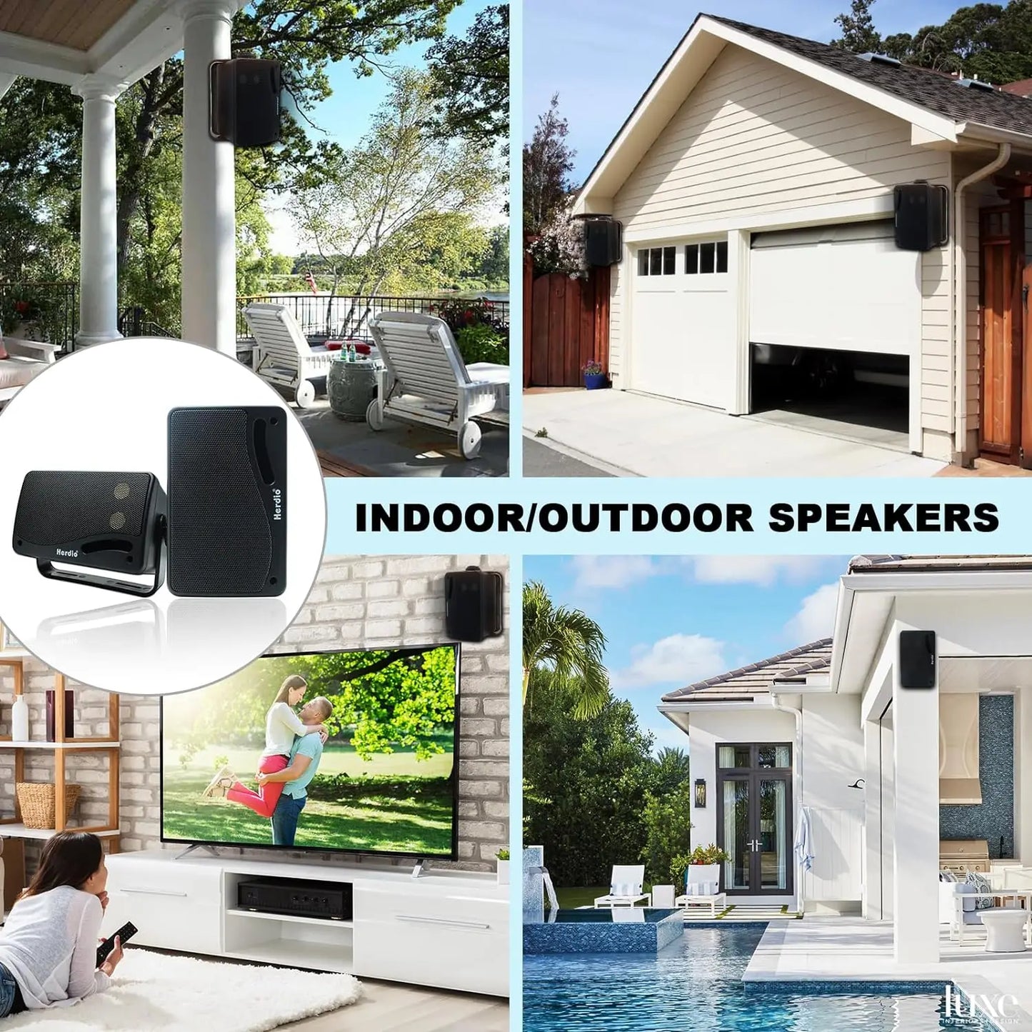 Herdio 3.5" Waterproof Indoor/Outdoor Wall Mount Speakers (Pair, 200W)