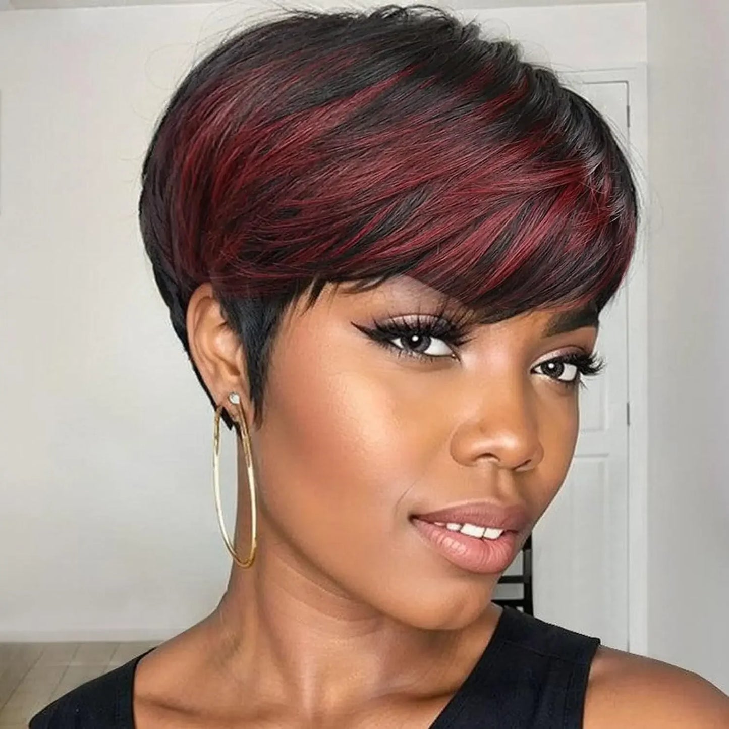 Women's Ombre Red Synthetic Pixie Cut Wig