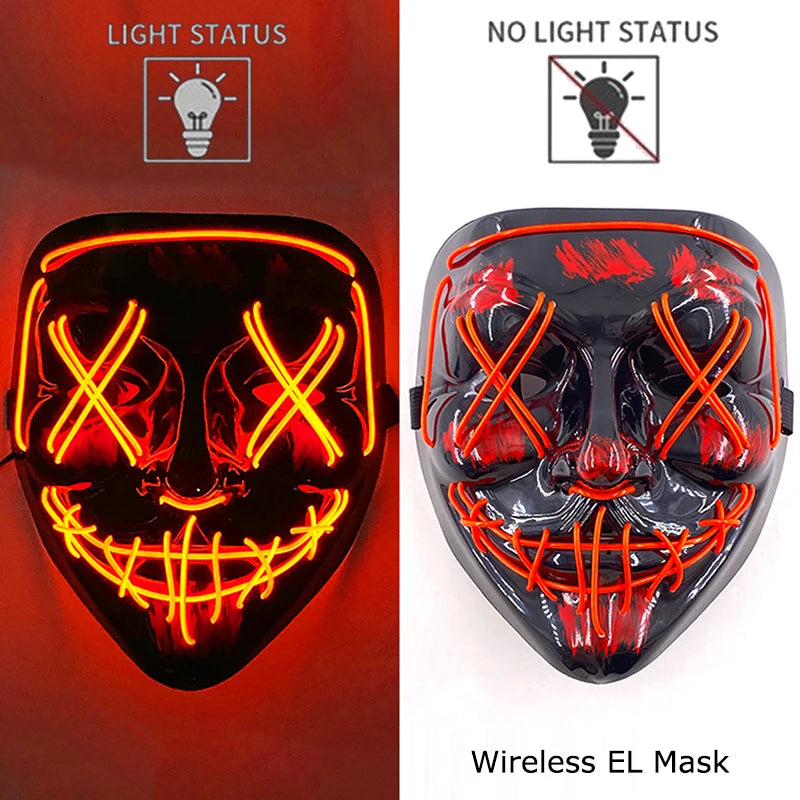 LED Light-Up Neon Wire Purge Mask – 3-Mode Halloween Horror Cosplay Mask for Adults
