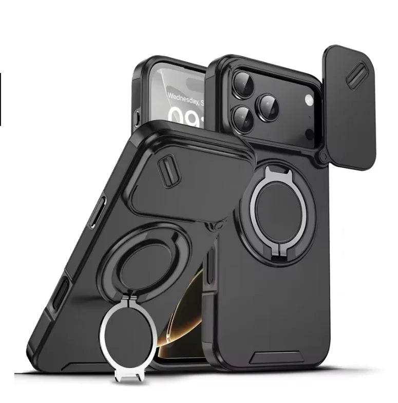 Armor Shockproof Magnetic Ring Stand iPhone Case with Camera Cover