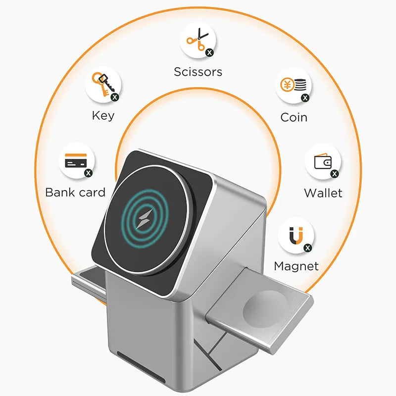 15W 3-in-1 Magnetic Wireless Charging Station with Touch Rotation for iPhone & Samsung