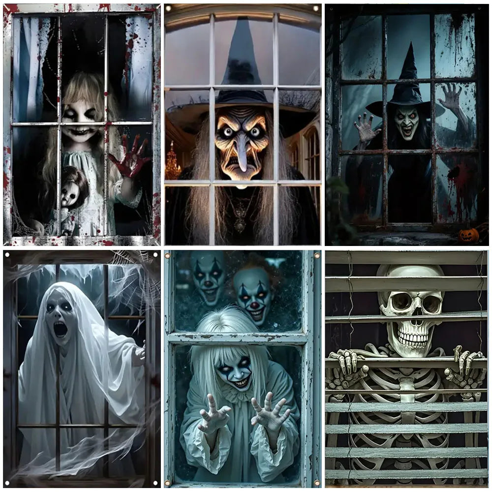 Scary Halloween Window Curtain & Backdrop