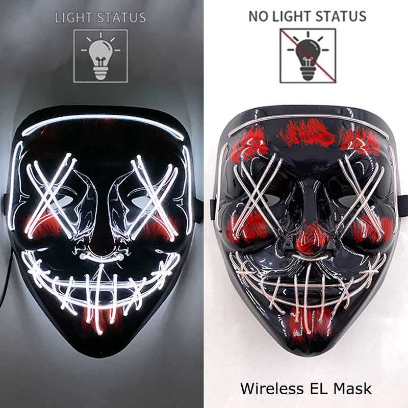 LED Light-Up Neon Wire Purge Mask – 3-Mode Halloween Horror Cosplay Mask for Adults
