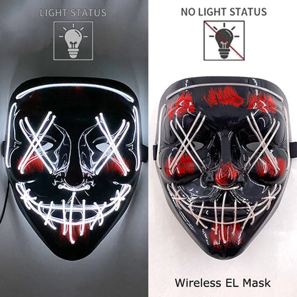 LED Light-Up Neon Wire Purge Mask – 3-Mode Halloween Horror Cosplay Mask for Adults