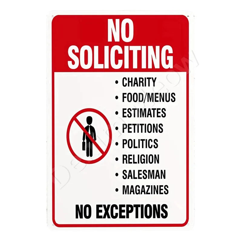 Funny No Soliciting Vintage Metal Tin Sign