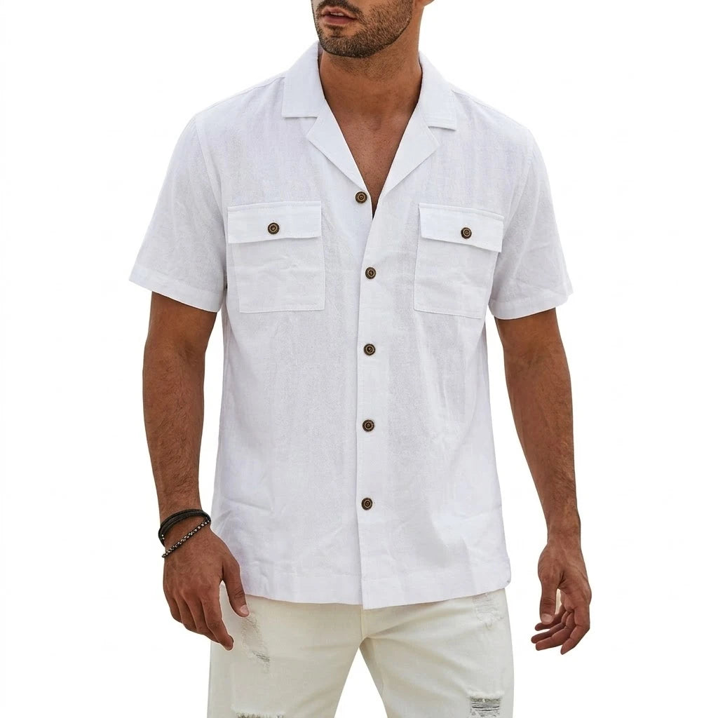 Men's Summer Cotton Linen Short Sleeve Shirt
