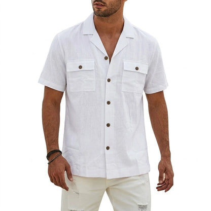 Men's Summer Cotton Linen Short Sleeve Shirt