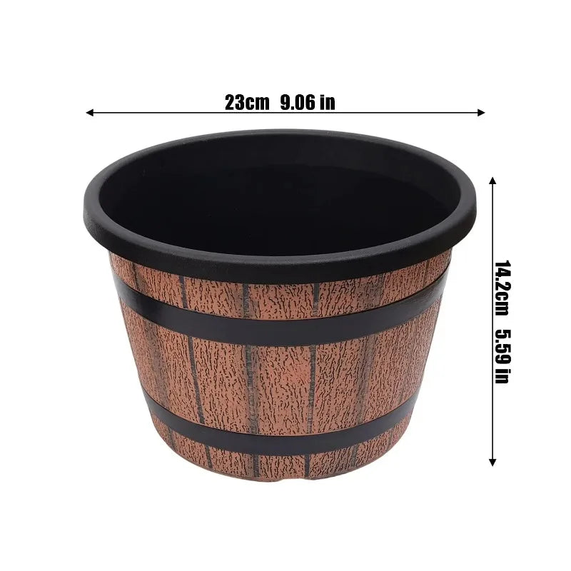 Retro Imitation Wood Plastic Barrel Planter for Garden & Bonsai