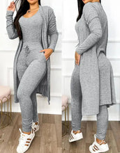 Two Piece Drawstring Pocketed Sleeveless Skinny Jumpsuit & Long Sleeve Coat Set