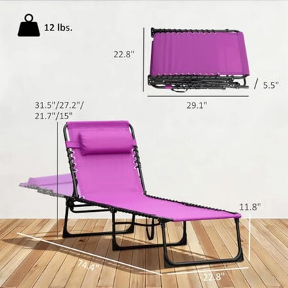 Folding Chaise Lounge Chair with 4-Position Reclining Back