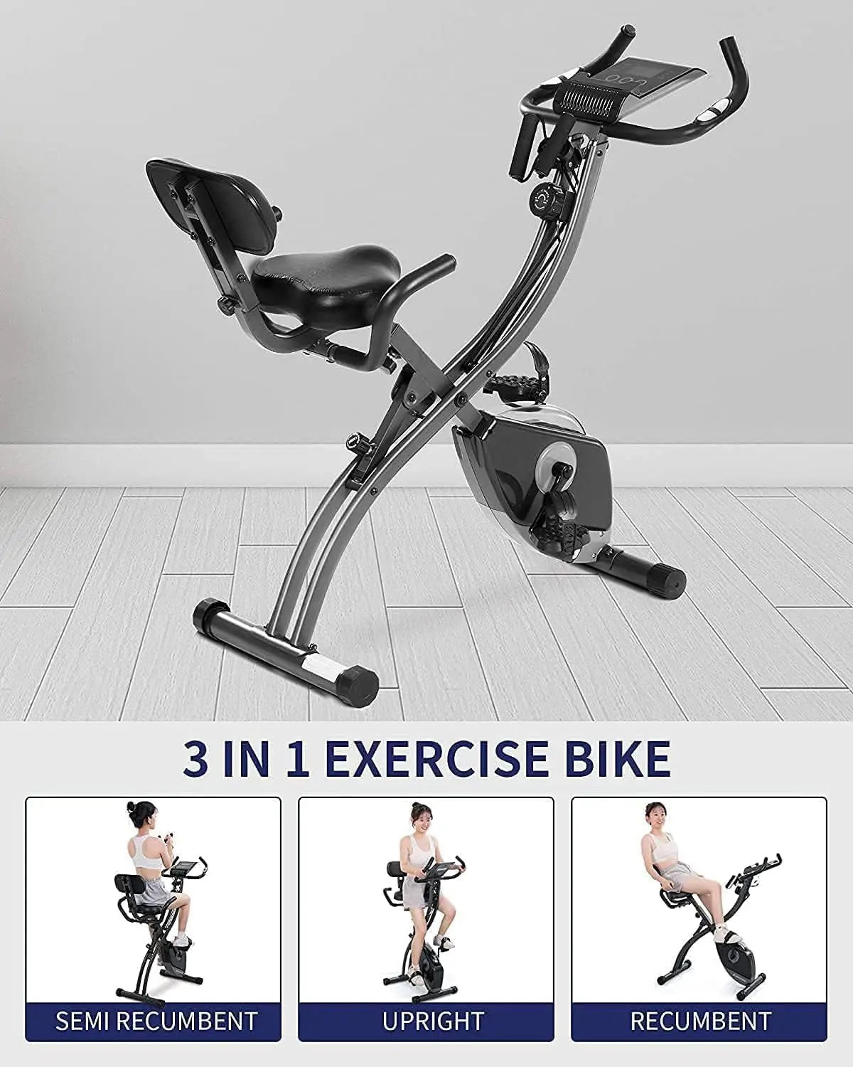 Folding Upright Stationary Bike with Pulse Sensor LCD Monitor