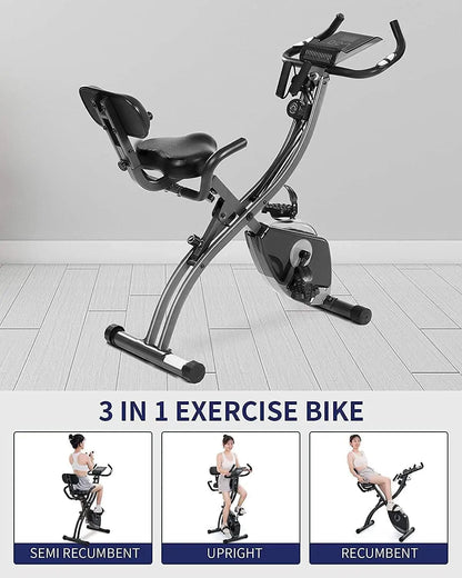 Folding Upright Stationary Bike with Pulse Sensor LCD Monitor