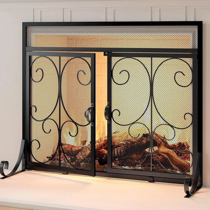 Modern Double-Door Wrought Iron Fireplace Screen Fence