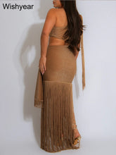 One-Shoulder Tasseled Sleeveless Long Dress