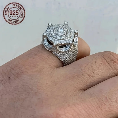 Solid 925 Sterling Silver Iced King Crown Ring