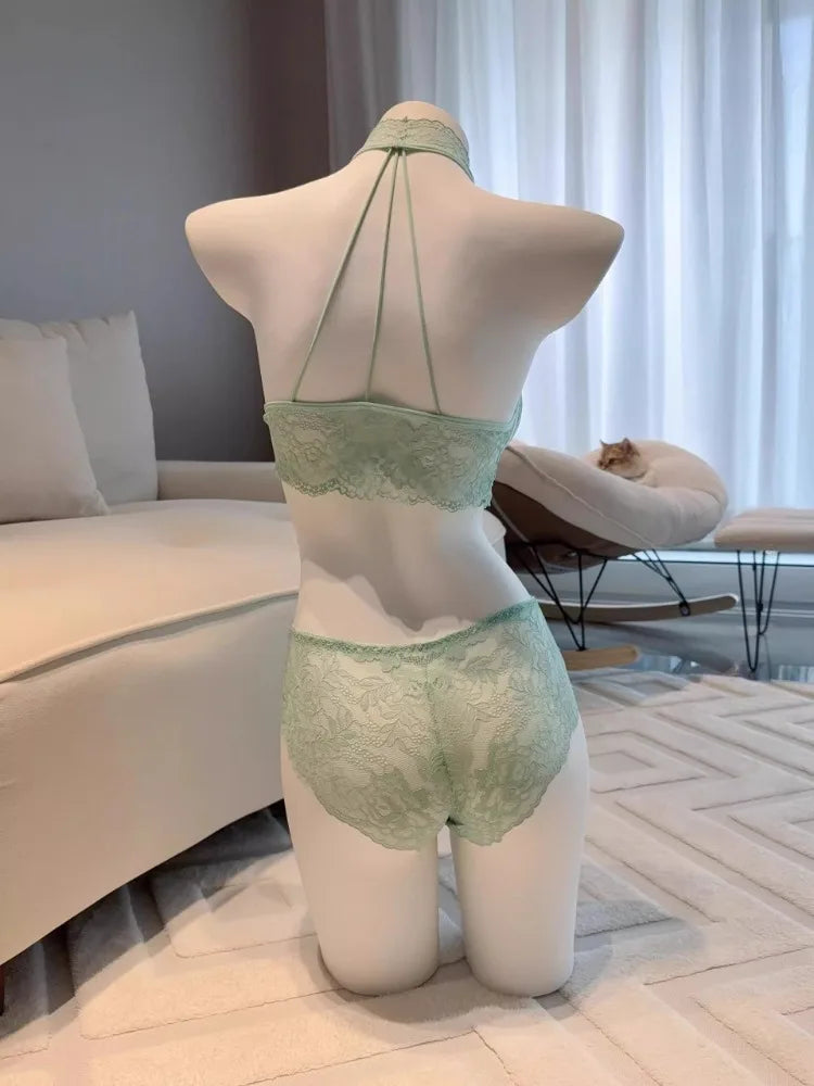 Mint Green Halter Wireless Lace Lingerie Set