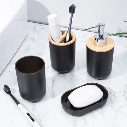 Black Bathroom Toothbrush Holder With Bamboo Cover Lotion Dispenser Soap Box