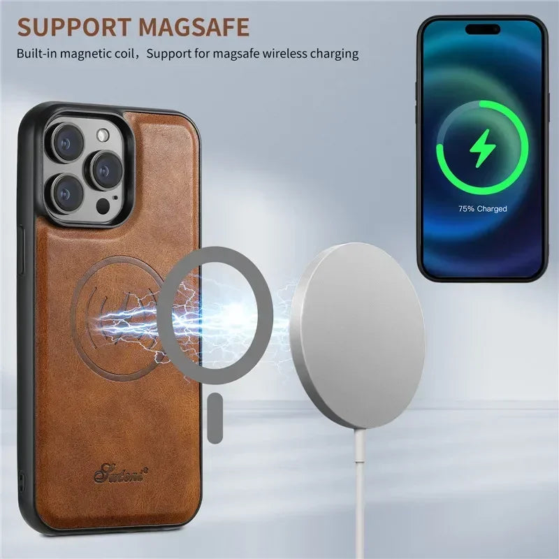 2-in-1 Detachable Magnetic MagSafe Wallet Leather Phone Case for iPhone