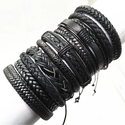 10 Pcs/set Black Wrap Woven Handmade Leather Bracelets