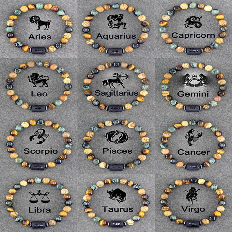 12 Zodiac Sign Constellation Beaded Charm Bracelet