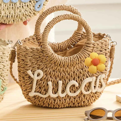 Personalized Hand-Woven Straw Tote Bag – Custom Embroidered Beach & Vacation Crossbody Bag