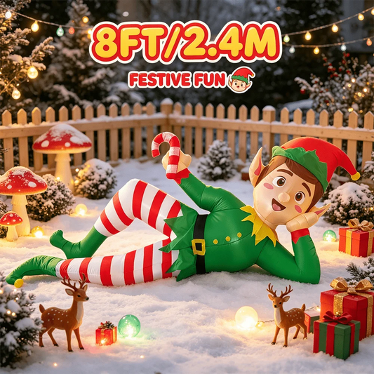 8FT Christmas Inflatable Lying Elf with Candy Cane