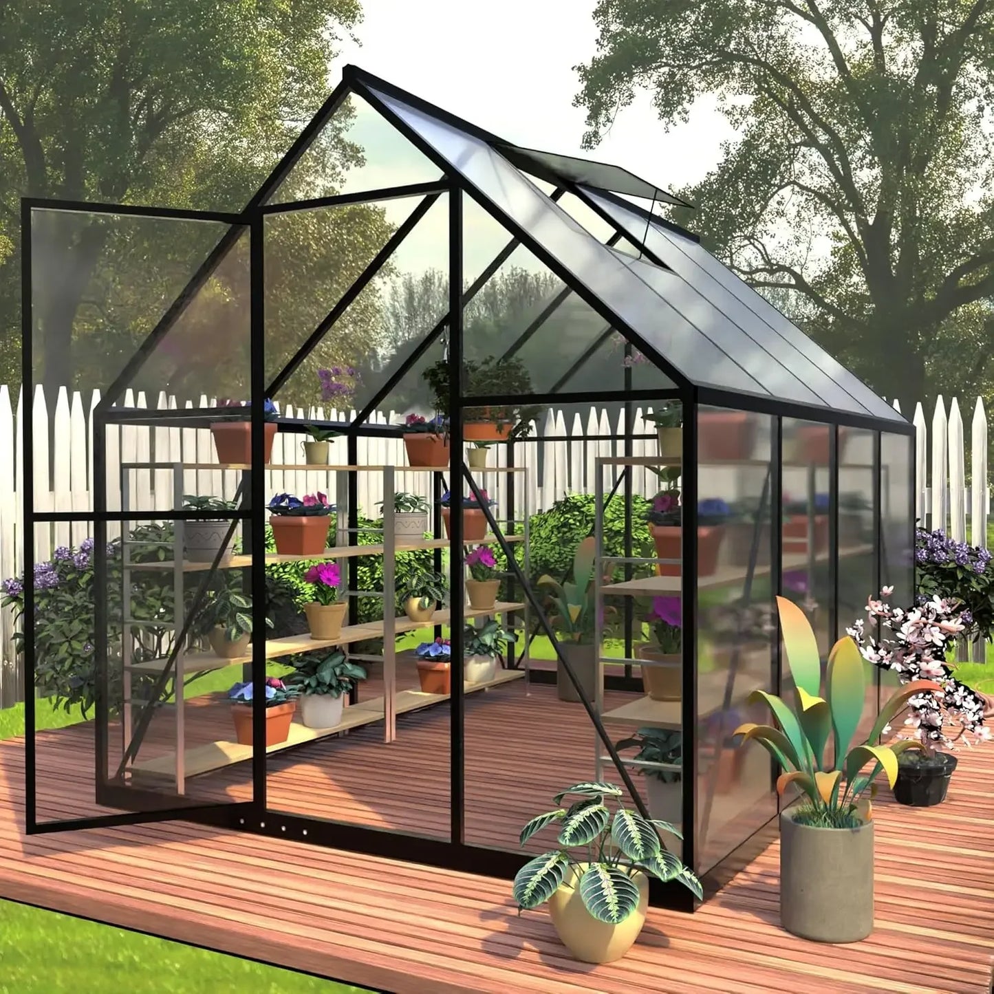 6 x 8FT Polycarbonate Greenhouse with Roof Air Vent