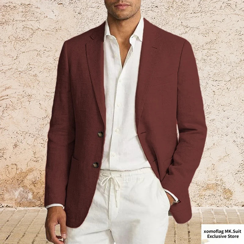 Men’s Lightweight Cotton Linen Suit Jacket – Casual Summer Beach Blazer & Sport Coat