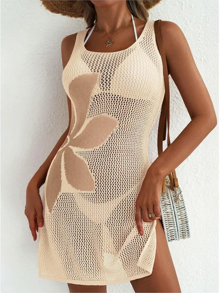 Knit O-Neck Sleeveless Bikini Cover-Ups