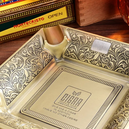 Large Square 4 Slot Copper Ashtray with Engraving
