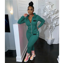Body Letter Piece Zipper Fly Hoodie and Pants Set