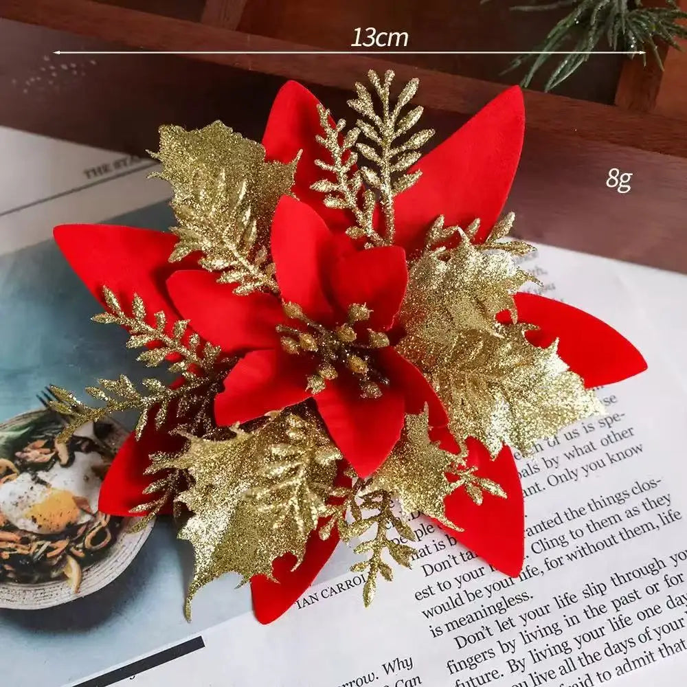 Glitter Artificial Christmas Flowers Set