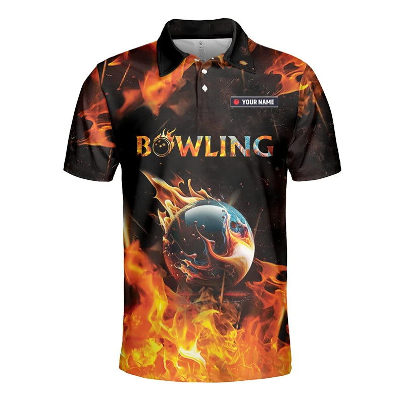 Men's Custom Name Cosmic Bowling Graphic Polo Shirt